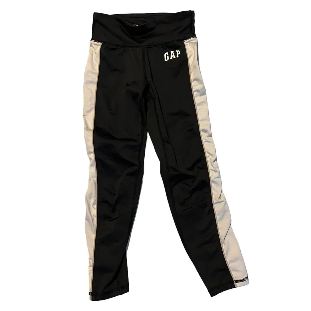 Gap Fit Youth Size S Black White Stripe Stretch Leggings Active Pants